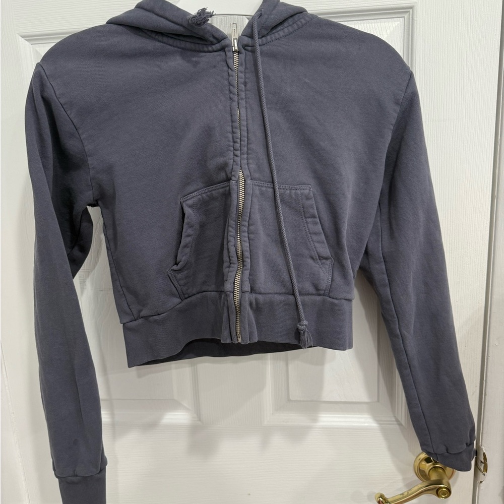 Faded Navy Blue Cropped Hoodie